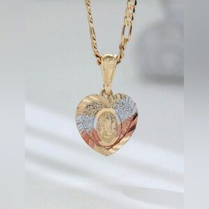 Tricolor Virgin Mary Heart Necklace